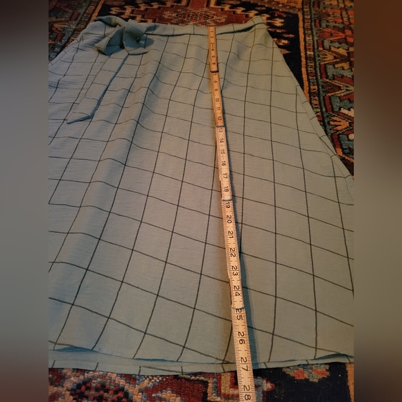 New York Clothing Company Green Window Pane Knee Length Skirt Elastic Tie Small - Picture 2 of 8